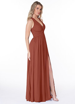 Azazie Jaclyn Bridesmaid Dresses Auburn A-Line Pleated Chiffon Dress image8