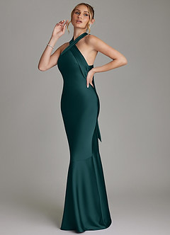 Azazie Reign Bridesmaid Dresses Pine Mermaid Pleated Stretch Satin Dress image6