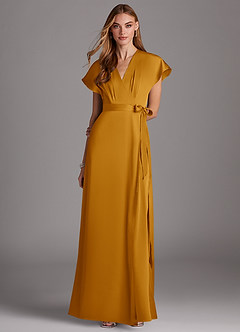 Azazie Nico Bridesmaid Dresses Butterscotch A-Line V-Neck Stretch Satin Dress image1