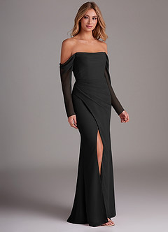 Azazie Hallie Abiti da Damigella Abito Sirena in Chiffon Manica Lunga Nero image4