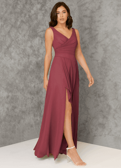 Azazie Kori Abiti da Damigella Abito A-Line in Chiffon Plissettato Merlot image1