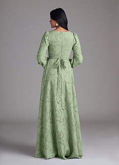 Azazie Leonia Brautjungfernkleider A-Linie Langarm Blumen-Burnout Kleid Staubiger Salbeigrün image3