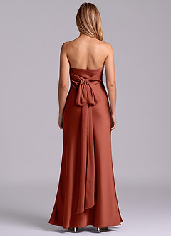 Azazie Ailanie Brudtärnklänningar Klä av Tubklänning i Stretch Satin Axelbandslös Terrakotta image7