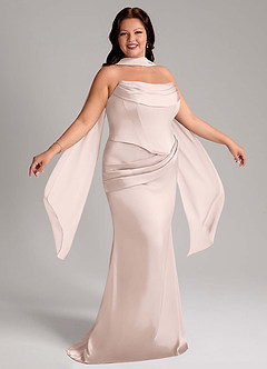 Azazie Sorrel Bridesmaid Dresses Blushing Pink Mermaid Strapless Stretch Satin Convertible Dress image12