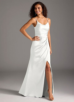 Azazie Deandra Vestidos de damas de honor Vestido Blanco de Satén Elástico de Corte Sirena con Plisado image5