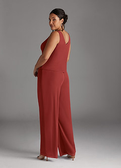 Azazie Frances Mother of the Bride Dresses Rust Jumpsuit/Pantsuit Scoop Mesh Dress image13