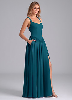 Azazie Francis Vestidos de damas de honor Vestido de Azul Tinta de Gasa de Corte en A con Corsé image6