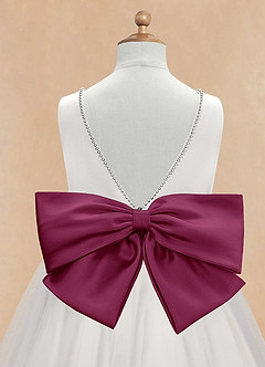 Azazie Seline Flower Girl Dresses Ivory Mulberry A-Line Bow Tulle Dress image9