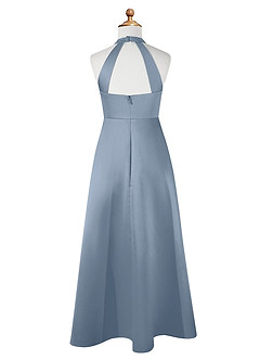 Azazie Laurel Vestido de Azul Polvoriento de Satin Mate de Acampanado image7