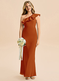 Azazie Alissa Junior Paprika Mermaid Ruched Chiffon Dress image4