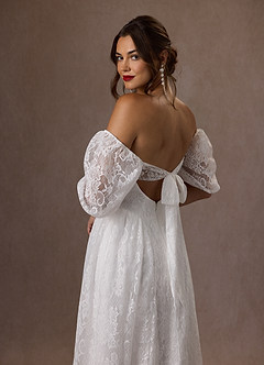 Azazie Britt Vestidos de noiva Vestir Diamante Branco de Renda de Linha A com Decote em coração image7