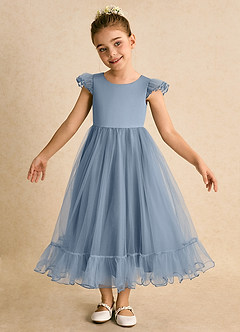 Azazie Phebs Abiti da Ragazza di Fiori Abito A-Line in Tulle Blu Polveroso image4
