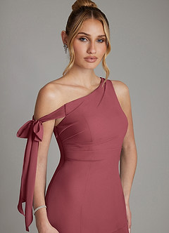 Azazie Aylin Bridesmaid Dresses Merlot Sheath Off the Shoulder Chiffon Dress image4