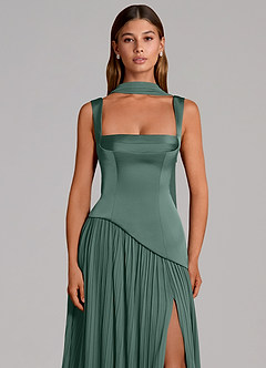 Azazie Stephanie Vestidos de madrinha de casamento Vestido Eucalipto de Cetim elástico de Linha A com Plissado image6