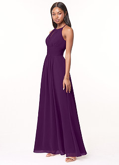 Azazie Bonnie Bridesmaid Dresses Grape A-Line Keyhole Ruched Chiffon Dress image3