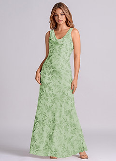Azazie Rylina Bridesmaid Dresses Green Fern Floral Mermaid Pleated Chiffon Dress image3