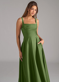 Azazie Shaude Bridesmaid Dresses Juniper A-Line Pleated Stretch Satin Dress image2