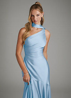Azazie Amara At-home Try On Dresses Agave Mermaid One Shoulder Stretch Satin Dress image6