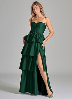 Azazie Faye Bridesmaid Dresses Dark Green A-Line Ruched Stretch Satin Dress image8