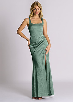 Azazie Mero 신부 들러리 드레스 인어 주름진 자카드 바닥 길이 드레스 image4