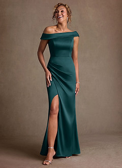 Azazie Kamala 신부의 어머니 드레스 쉬스 한쪽 어깨 스트레치 새틴 플로어 길이 드레스 image6