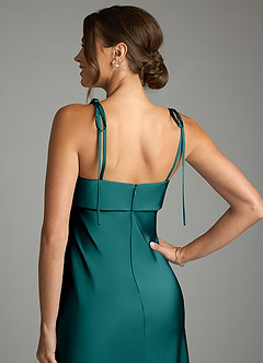 Azazie Ellia Abiti da Damigella Abito Tubino in Raso Elasticizzato Fiocco Verde Pavone image6