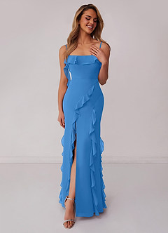 Barbie ♥ Azazie Jurken voor bruidsmeisjes Jurk van Chiffon met Kolom Boog Blauwe Gaai image3