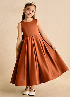 Azazie Cailee Flower Girl Dresses Burnt Orange Ball-Gown Pleated Matte Satin Dress image2