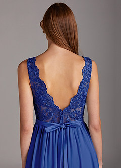 Azazie Elly Abiti da Damigella Abito A-Line in Chiffon Scollo a barchetta in pizzo Blu Reale image4
