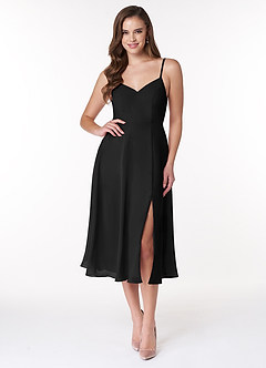 Azazie Clarissa Brautjungfernkleider A-Linie V-Hals Chiffon Kleid Schwarz image1
