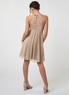 Azazie Ginny Junior Taupe A-Line Pleated Chiffon Dress image2