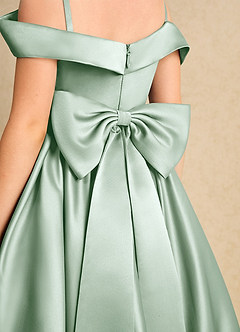 Azazie Favia Flower Girl Dresses Agave A-Line Off the Shoulder Matte Satin Dress image7