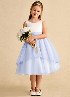 Azazie Rene Abiti da Ragazza di Fiori Abito A-Line in Tulle Fiocco Avorio Lavanda image3