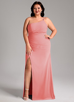 Azazie Eren Jurken voor bruidsmeisjes Jurk van Chiffon met Kolom One-Shoulder Koraal image8