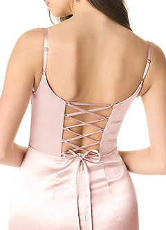 Azazie Maliyah Vendita Finale Abito Tubino in Raso Metallizzato Corsetto Rosa Rossore image5