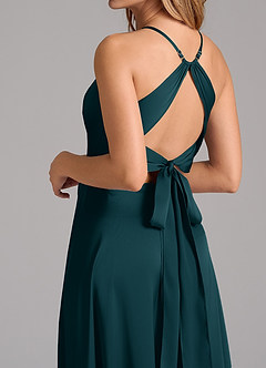 Azazie Evalleen Bridesmaid Dresses Pine A-Line Pleated Stretch Satin Dress image2