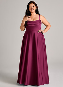 Azazie Shaude Bridesmaid Dresses Red Plum A-Line Pleated Stretch Satin Dress image9