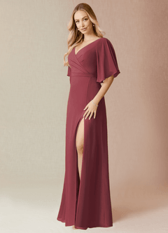Azazie Cierra Brautjungfernkleider A-Linie V-Hals Chiffon Kleid Merlot image3