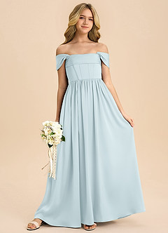 Azazie Hattie Junior Mist A-Line Pleated Stretch Satin Dress image3