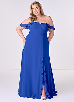 Barbie ♥ Azazie Final Sale Royal Blue A-Line Off the Shoulder Chiffon Convertible Dress image6