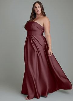 Azazie Lucienne Bridesmaid Dresses Sangria A-Line Strapless Stretch Satin Convertible Dress image12