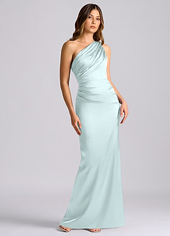 Azazie Akilah Bridesmaid Dresses Sea Glass Mermaid One Shoulder Stretch Satin Dress image1