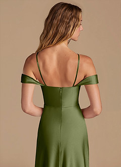 Azazie Jackalin Bridesmaid Dresses Olive A-Line Off the Shoulder Metallic Satin Convertible Dress image2