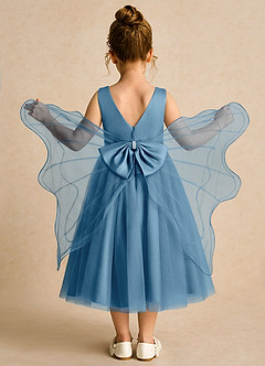 Azazie Pear Flower Girl Dresses Steel Blue Ball-Gown Bow Tulle Dress image1