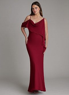 Azazie Yura Bridesmaid Dresses Burgundy Mermaid Off the Shoulder Chiffon Dress image4