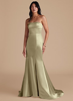 Azazie Aura Bridesmaid Dresses Moss Green Mermaid Metallic Satin Convertible Dress image6