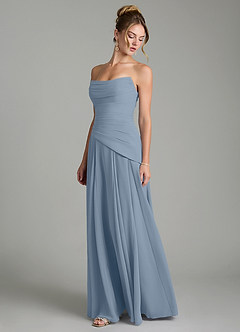Azazie Gabriela Robes de demoiselle d'honneur Robe Trapèze en Mousseline de soie Corset Bleu Poussiéreux image6