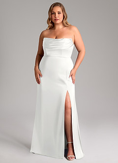 Azazie Saige Bridesmaid Dresses White Sheath Off the Shoulder Stretch Satin Dress image11