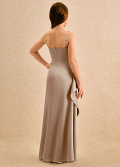 Azazie Cannoli Girls Formal Robe Demoiselle D'honneur Fillette Robe Trapèze en Satin extensible Plissée Taupe image2
