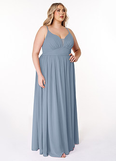 Azazie Rayna Brautjungfernkleider A-Linie V-Hals Gefaltet Chiffon Kleid Staubblau image10